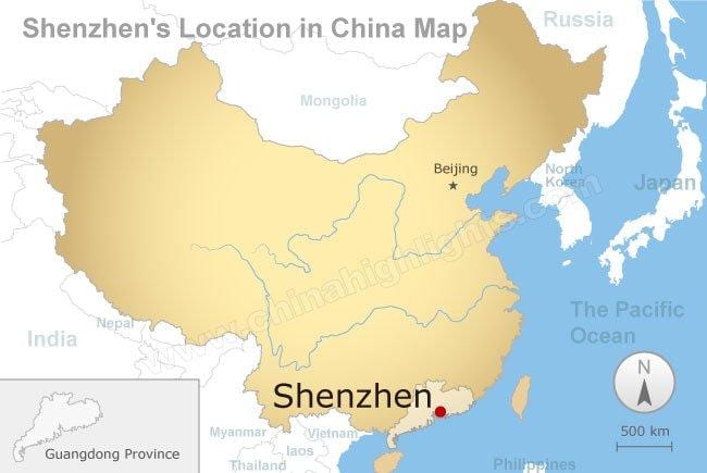 Shenzhen beliggenhet i Kina kart