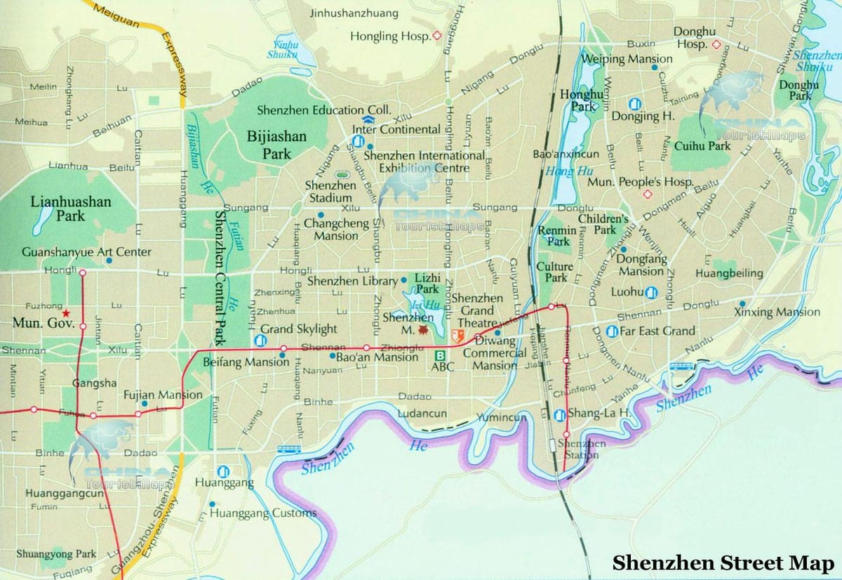 kart over Shenzhen sentrum