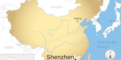 Shenzhen beliggenhet i Kina kart