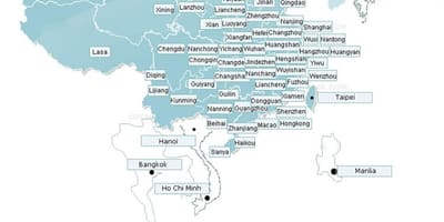 Kart over Shenzhen airlines rute